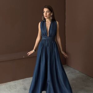 Wholesale Blue Tencel Tie Dress - Brand: Elisa - Women & Kids, Baby Clothes Wholesale - TheBS Women