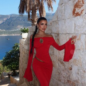 ClaretBodycon Floor Length Dress With Bell Sleeves - Brand: EYYO ATELIER - Women & Kids, Baby Clothes Wholesale - TheBS Women