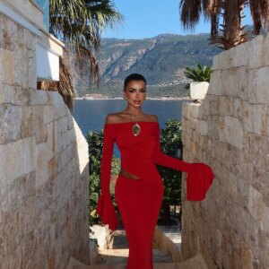 ClaretBodycon Floor Length Dress With Bell Sleeves - Brand: EYYO ATELIER - Women & Kids, Baby Clothes Wholesale - TheBS Women