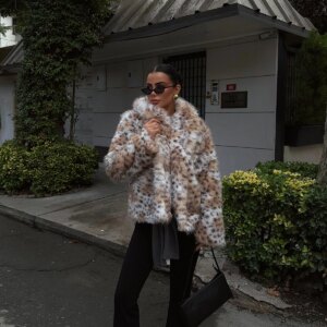 Mix Color Fur Jacket With Animal Print Pattern - Brand: EYYO ATELIER - Women & Kids, Baby Clothes Wholesale - TheBS Women