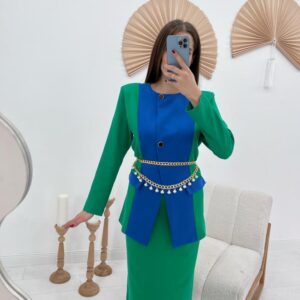 Atlas Fabric Garnished Jacket And Skirt Set - Brand: Elisa - Women & Kids, Baby Clothes Wholesale - TheBS Women