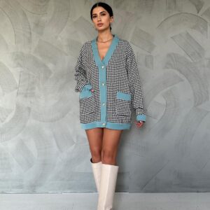 Atlas Garnished Houndstooth Cardigan - Black - Brand: Elisa - Women & Kids, Baby Clothes Wholesale - TheBS Women