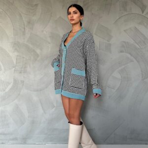 Atlas Garnished Houndstooth Cardigan - Black - Brand: Elisa - Women & Kids, Baby Clothes Wholesale - TheBS Women