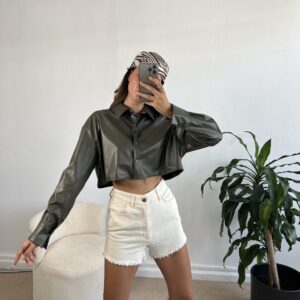 Crop Leather Shirt - Brand: First Angels - Women & Kids, Baby Clothes Wholesale - TheBS Women