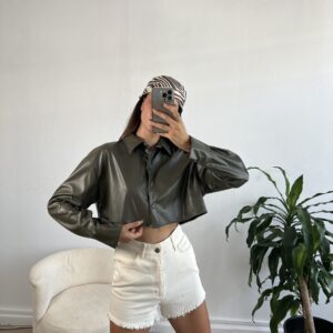 Crop Leather Shirt - Brand: First Angels - Women & Kids, Baby Clothes Wholesale - TheBS Women