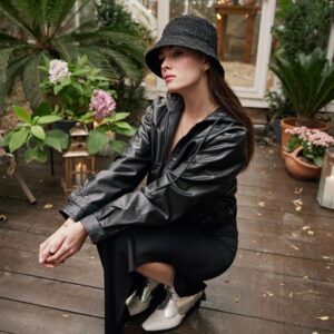 Faux Leather Hooded Women's Jacket With Elastic Waist - Brand: Levure - Women & Kids, Baby Clothes Wholesale - TheBS Women