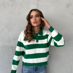 Polo Neck Striped Sweater - Green - Brand: My Fashion - Women & Kids, Baby Clothes Wholesale - TheBS Women