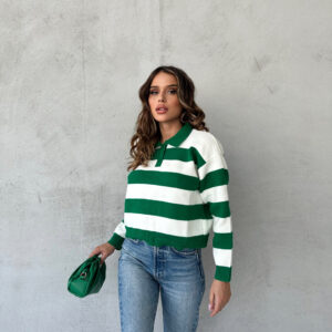 Polo Neck Striped Sweater - Green - Brand: My Fashion - Women & Kids, Baby Clothes Wholesale - TheBS Women