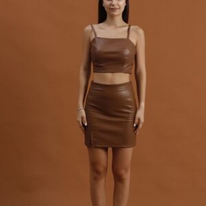 Tan Faux Leather Mini Skirt - Brand: Topshow - Women & Kids, Baby Clothes Wholesale - TheBS Women