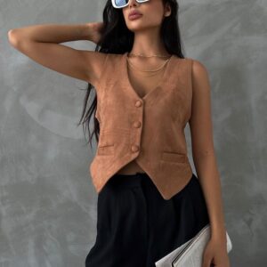 Tan Suede Vest - Brand: Topshow - Women & Kids, Baby Clothes Wholesale - TheBS Women