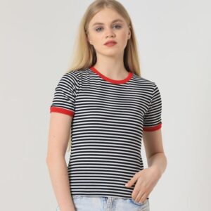 Striped T-Shirt - Black & - Brand: Topshow - Women & Kids, Baby Clothes Wholesale - TheBS Women