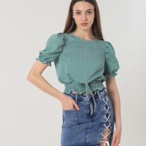 Petti-Checked Blouse With Waistband - Brand: Topshow - Women & Kids, Baby Clothes Wholesale - TheBS Women