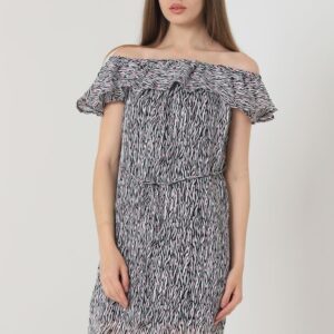 Zebra Polka Dot Boat Neck Knee Length Dress - Black & White - Brand: Topshow - Women & Kids, Baby Clothes Wholesale - TheBS Women