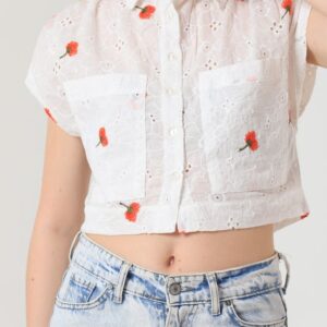 Embroidered Belly Shirt - White & Red - Brand: Topshow - Women & Kids, Baby Clothes Wholesale - TheBS Women