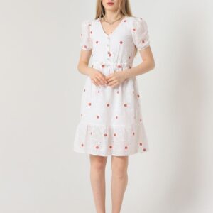 Red Knee Length Floral Dress - White - Brand: Topshow - Women & Kids, Baby Clothes Wholesale - TheBS Women