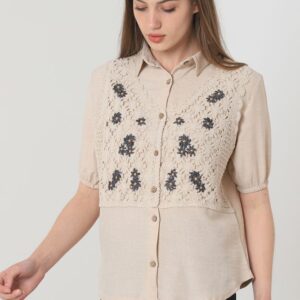 Half Sleeve Lace Detailed Shirt - Stone - Brand: Topshow - Women & Kids, Baby Clothes Wholesale - TheBS Women