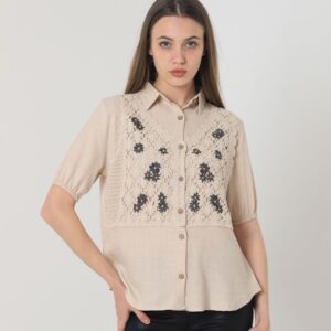 Half Sleeve Lace Detailed Shirt - Stone - Brand: Topshow - Women & Kids, Baby Clothes Wholesale - TheBS Women