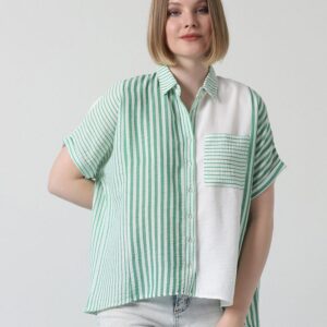 Patched Striped Shirt - Emerald & - Brand: Topshow - Women & Kids, Baby Clothes Wholesale - TheBS Women
