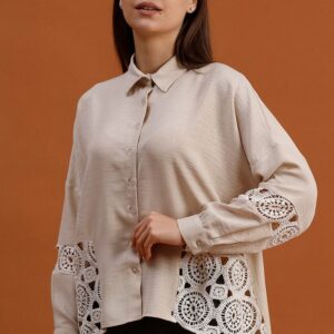 Lace Decorated Shirt - Beige - Brand: Topshow - Women & Kids, Baby Clothes Wholesale - TheBS Women