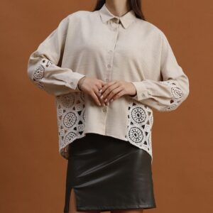 Lace Decorated Shirt - Beige - Brand: Topshow - Women & Kids, Baby Clothes Wholesale - TheBS Women