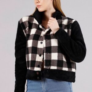Black Checkerboard Fleece Snap Jacket - Brand: Topshow - Women & Kids, Baby Clothes Wholesale - TheBS Women