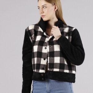 Black Checkerboard Fleece Snap Jacket - Brand: Topshow - Women & Kids, Baby Clothes Wholesale - TheBS Women