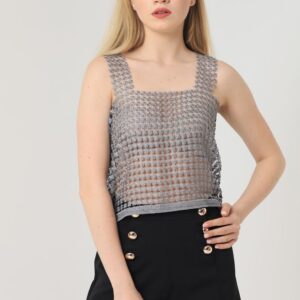 Gray Glitter Laser Cut Glitter Mesh Undershirt - Brand: Topshow - Women & Kids, Baby Clothes Wholesale - TheBS Women
