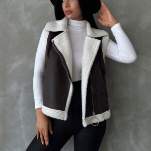 AnthraciteSuede Fur Collar Vest - Brand: Topshow - Women & Kids, Baby Clothes Wholesale - TheBS Women