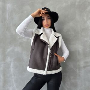 AnthraciteSuede Fur Collar Vest - Brand: Topshow - Women & Kids, Baby Clothes Wholesale - TheBS Women