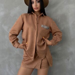 Tan Suede Shirt - Brand: Topshow - Women & Kids, Baby Clothes Wholesale - TheBS Women