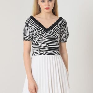 Black Zebra V-Neck Lace Blouse - Brand: Topshow - Women & Kids, Baby Clothes Wholesale - TheBS Women