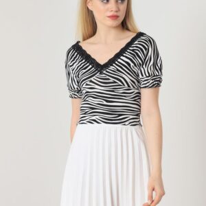 Black Zebra V-Neck Lace Blouse - Brand: Topshow - Women & Kids, Baby Clothes Wholesale - TheBS Women