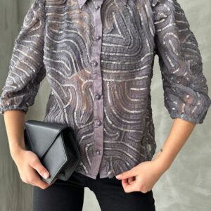 Gray Sequin Embroidered Tulle Shirt - Brand: Topshow - Women & Kids, Baby Clothes Wholesale - TheBS Women