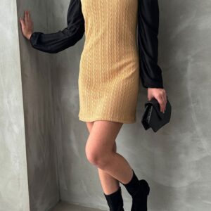 Sleeves Leather Turtleneck Above Knee Dress - Brand: Topshow - Women & Kids, Baby Clothes Wholesale - TheBS Women