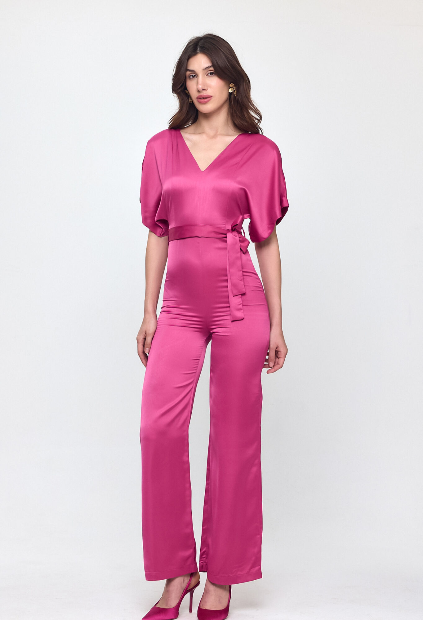 Nob Fuchsia Satin Belt Detailed Jumpsuit - Brand: Evable - Women & Kids, Baby Clothes Wholesale - TheBS Women