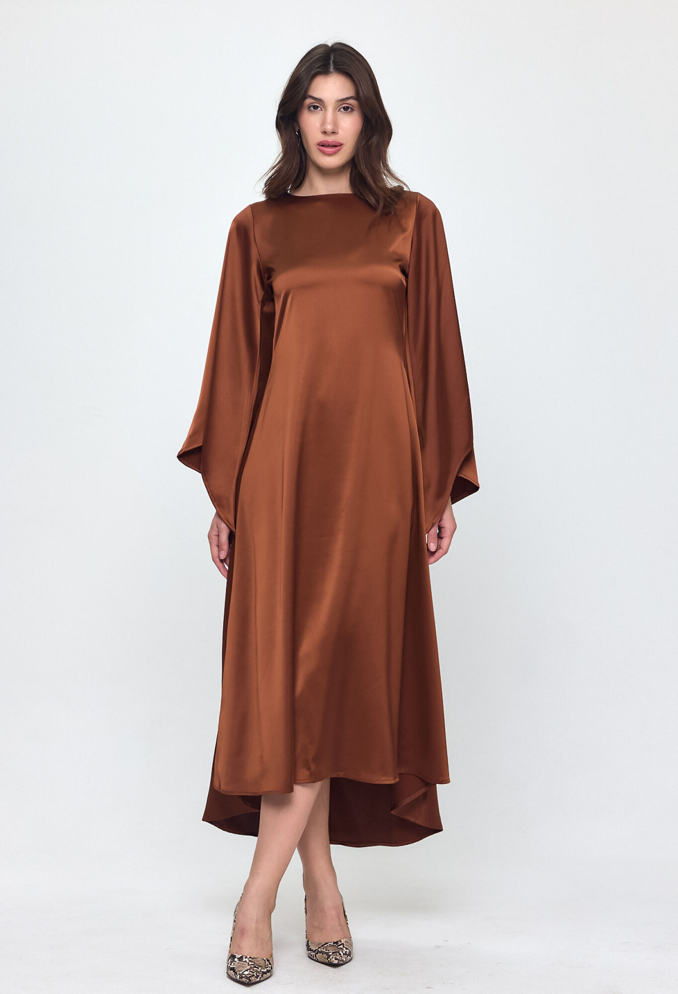 Nob Brown Satin Bat Sleeve Long Dress - Brand: Evable - Women & Kids, Baby Clothes Wholesale - TheBS Women