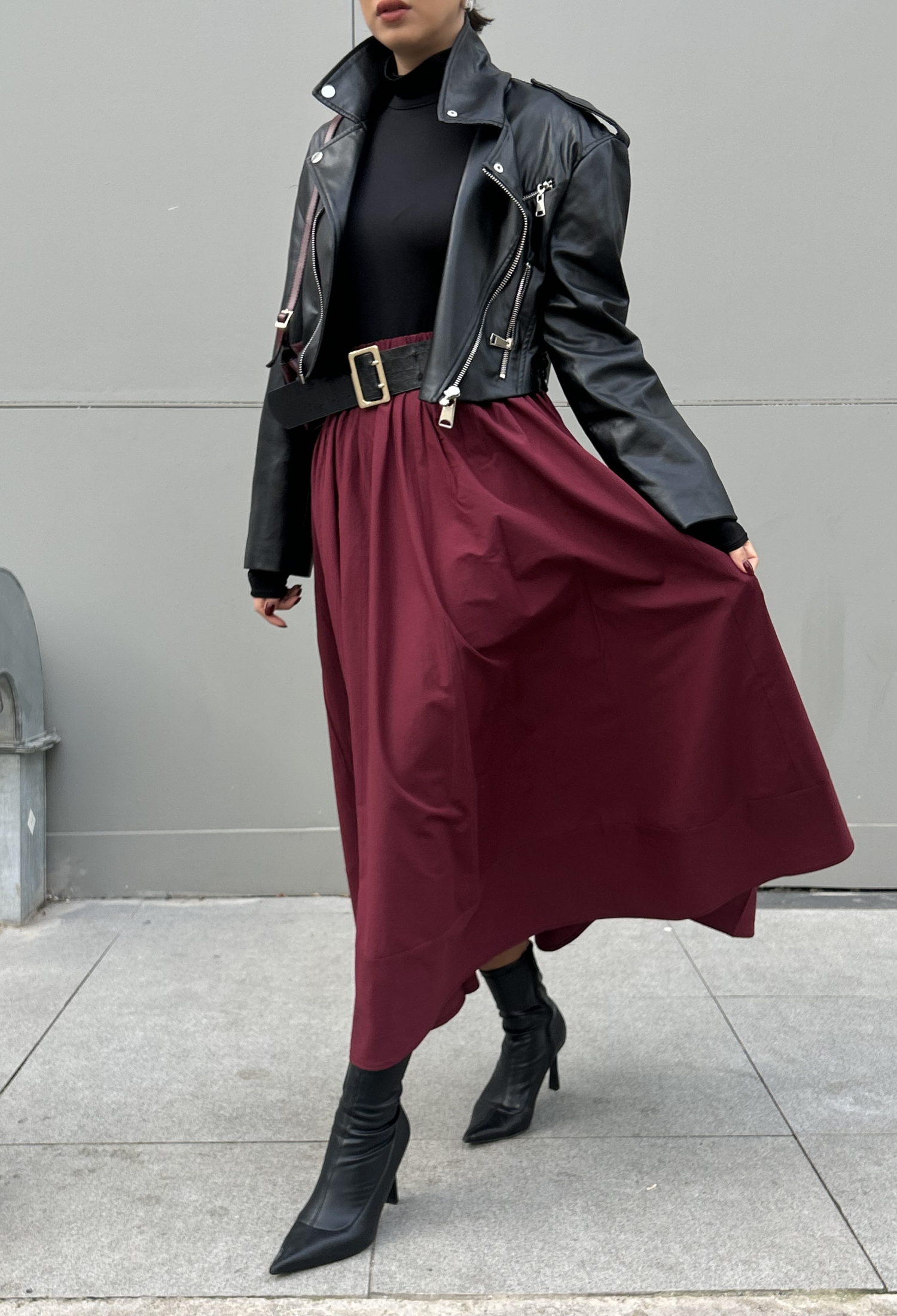 Burgundy Poplin Elastic Waist Long Skirt 27321 - Brand: First Angels - Women & Kids, Baby Clothes Wholesale - TheBS Women