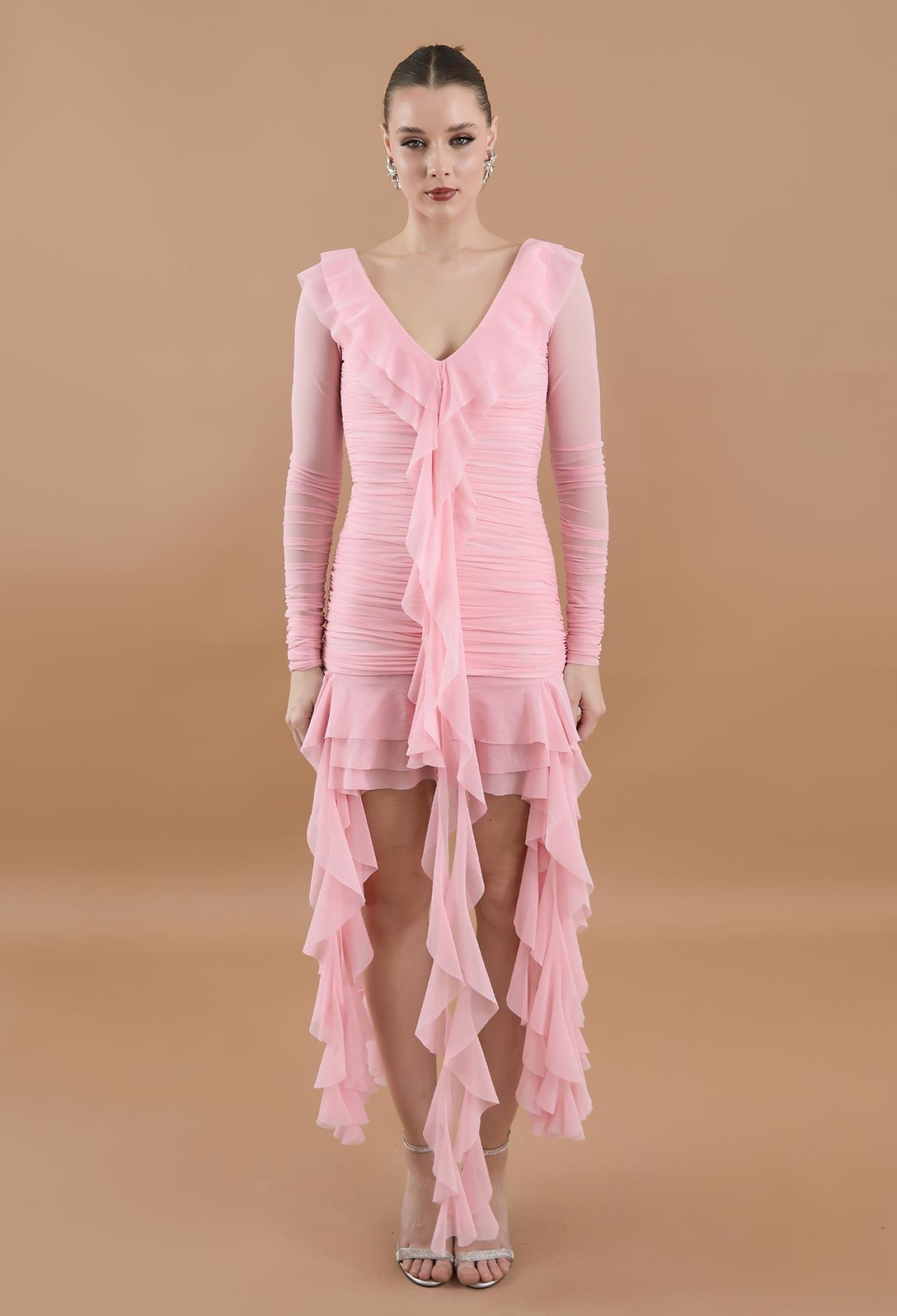 Ruffle Ruffle Mini Tulle Dress Powder - Brand: Juste - Women & Kids, Baby Clothes Wholesale - TheBS Women