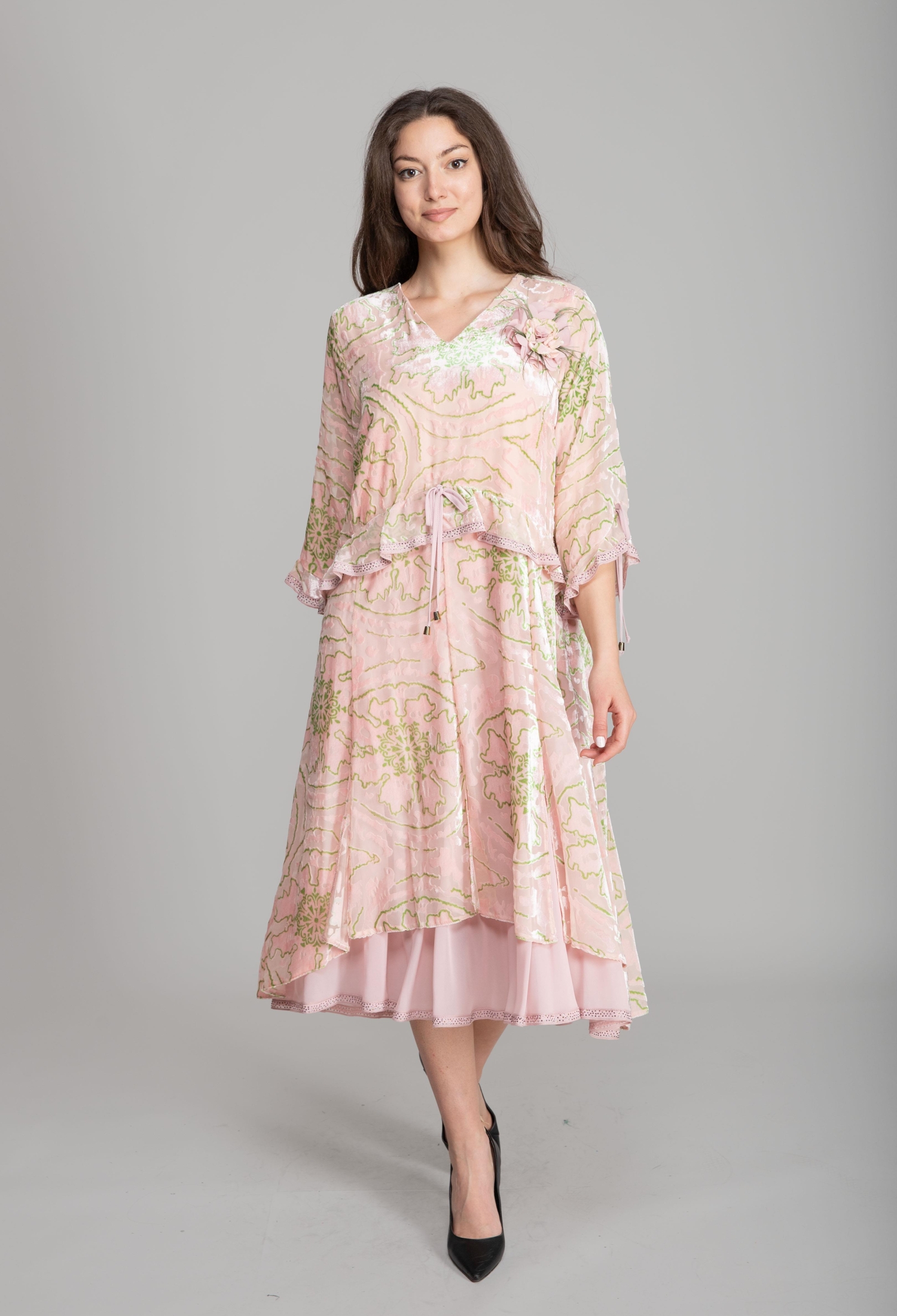 Pink A-Line Dress With Floral Ruffle Sleeves - Brand: GUMANIZE - Women & Kids, Baby Clothes Wholesale - TheBS Women