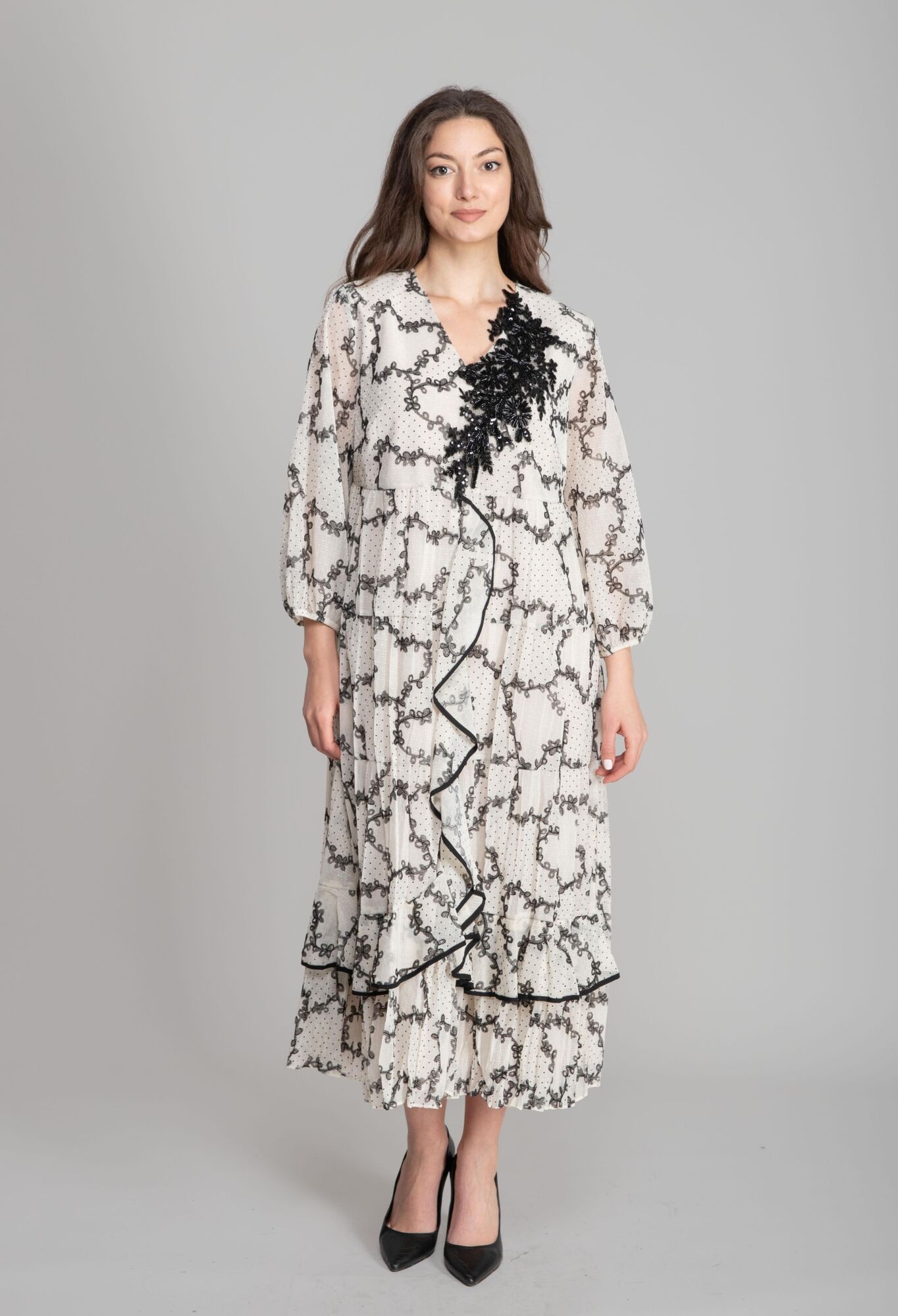 Black Elegant A-Line Dress With V-Neck And 3/4 Sleeves - Brand: GUMANIZE - Women & Kids, Baby Clothes Wholesale - TheBS Women