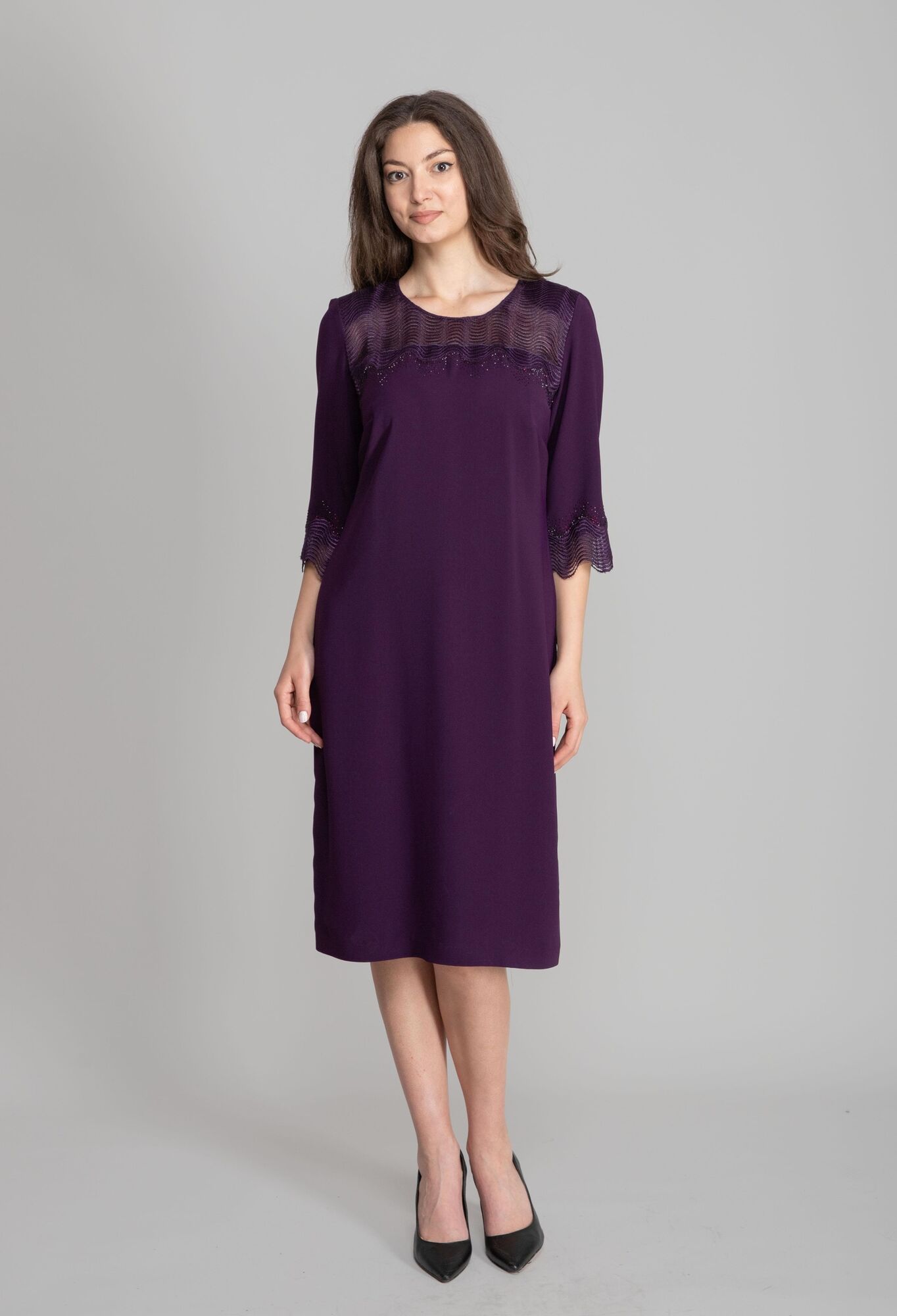 Elegant Purple Shift Dress With 3/4 Sleeves - Brand: GUMANIZE - Women & Kids, Baby Clothes Wholesale - TheBS Women