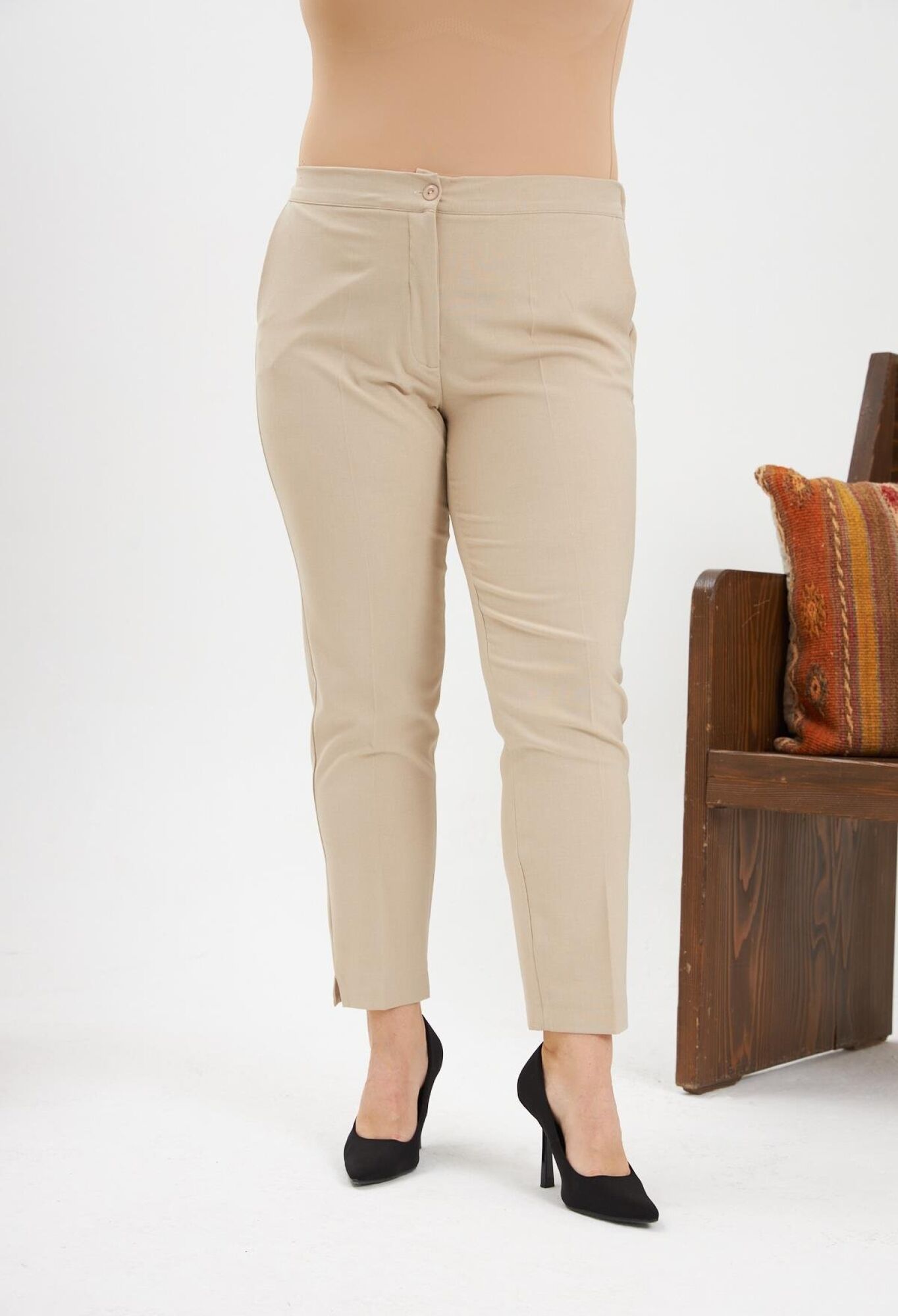 Beige Tapered Cropped Pants With Buttoned Closure - Brand: RMG - Women & Kids, Baby Clothes Wholesale - TheBS Women