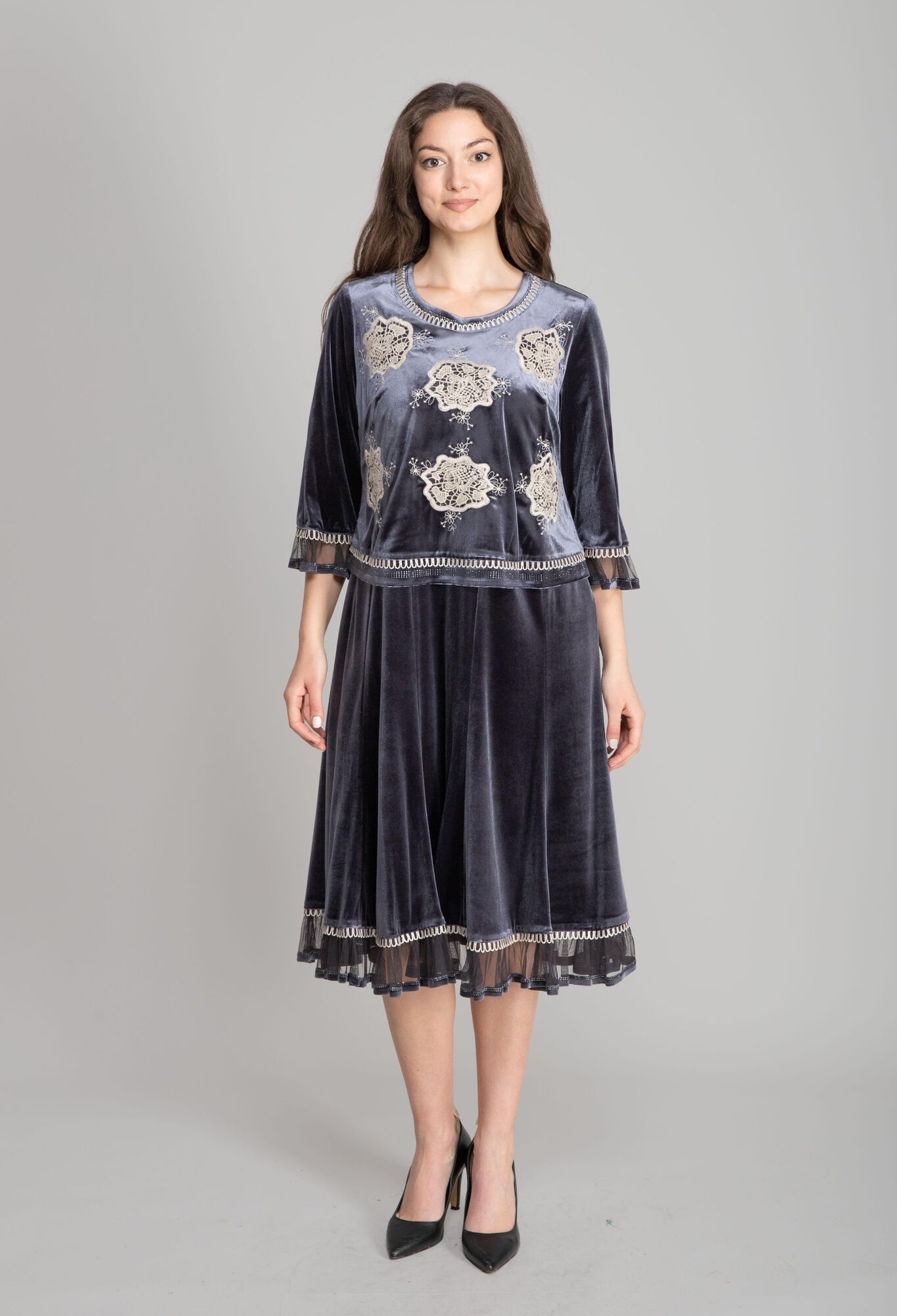 Blue Fit And Flare Dress With 3/4 Straight Sleeves - Brand: GUMANIZE - Women & Kids, Baby Clothes Wholesale - TheBS Women