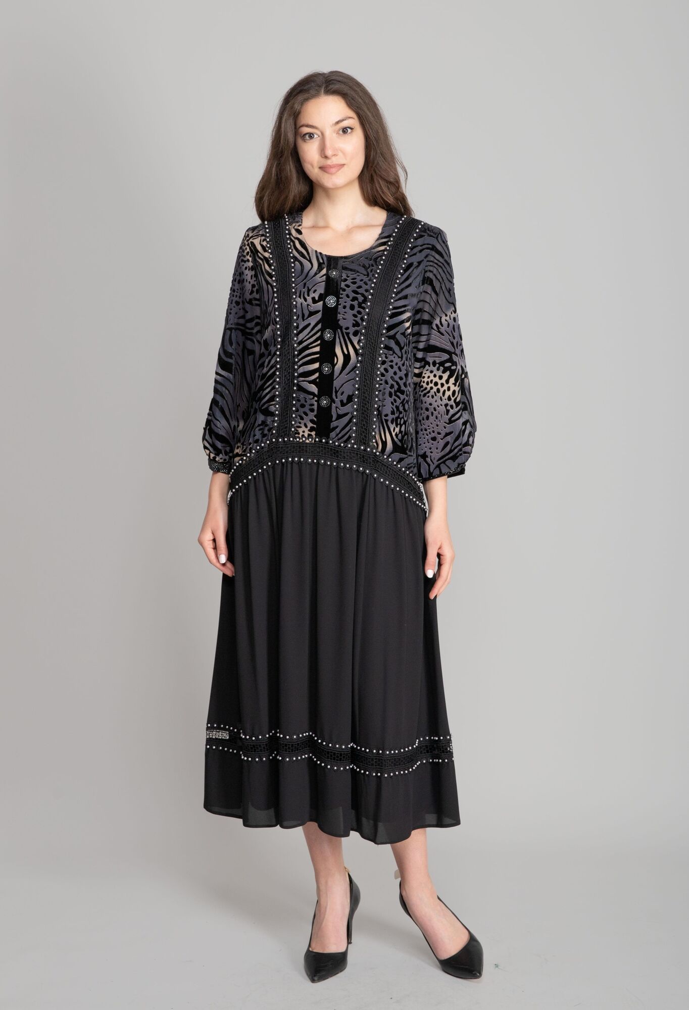 Elegant Black Fit And Flare Midi Dress - Brand: GUMANIZE - Women & Kids, Baby Clothes Wholesale - TheBS Women