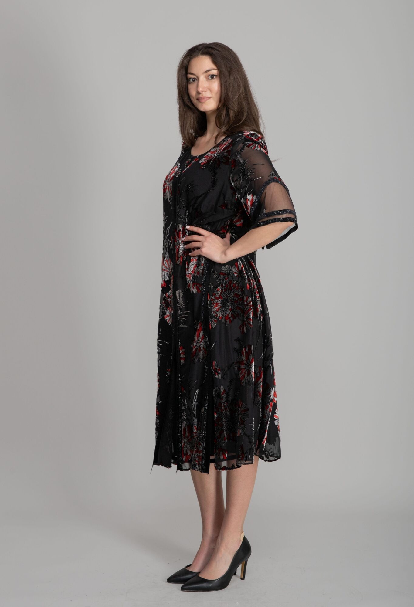 Elegant Black A-Line Midi Dress With Half Sleeves - Brand: GUMANIZE - Women & Kids, Baby Clothes Wholesale - TheBS Women