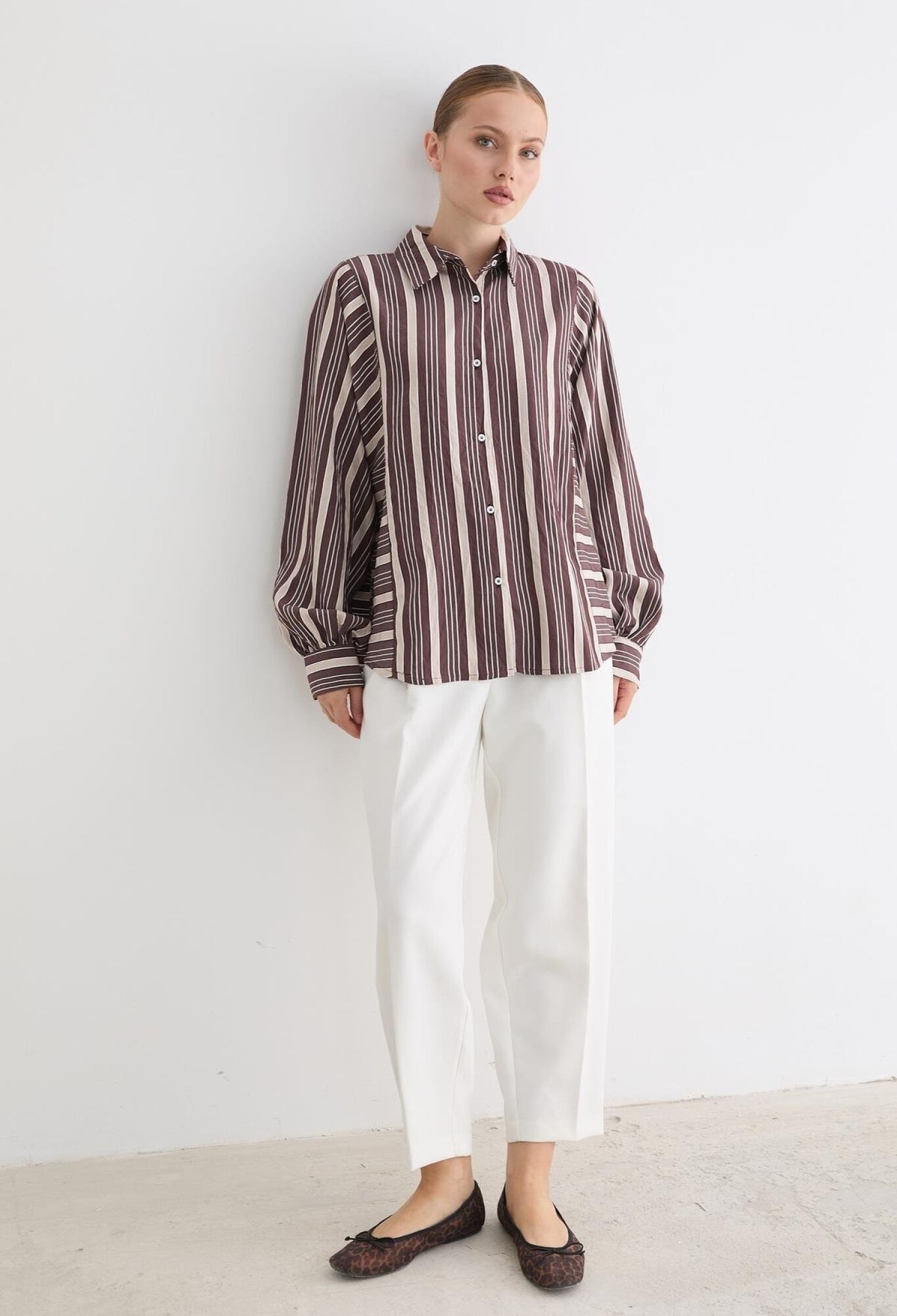 Striped Oversized Fit Shirt With Ballon Sleeves - Brand: Levure - Women & Kids, Baby Clothes Wholesale - TheBS Women