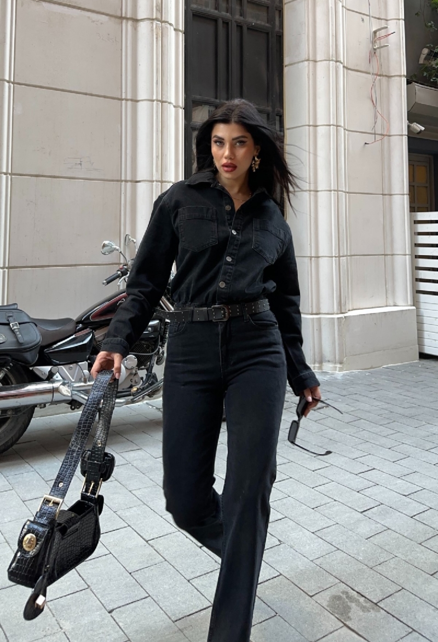 Black Shirt Jumpsuit With Notched Neck & Flap Pockets - Brand: XLove - Women & Kids, Baby Clothes Wholesale - TheBS Women