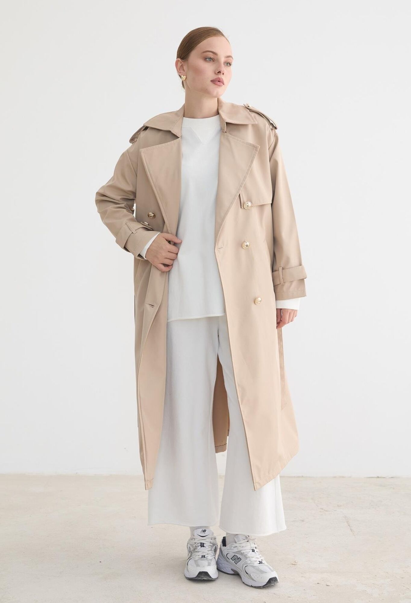 Beige Trenchcoat With Notched Collar And Tie Closure - Brand: Levure - Women & Kids, Baby Clothes Wholesale - TheBS Women