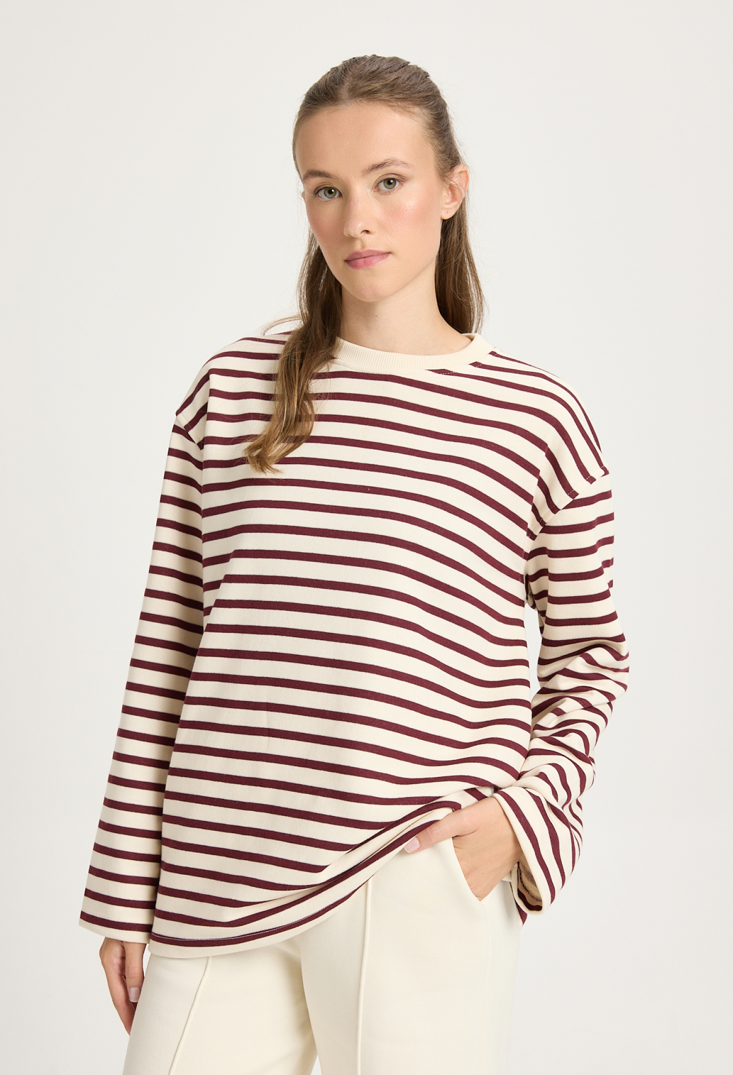 Ecru Striped Casual Sweatshirt - Brand: First Angels - Women & Kids, Baby Clothes Wholesale - TheBS Women