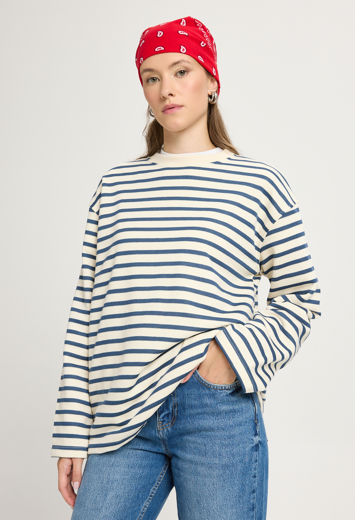 Blue Sweatshirt With Striped Oversized Fit - Brand: First Angels - Women & Kids, Baby Clothes Wholesale - TheBS Women